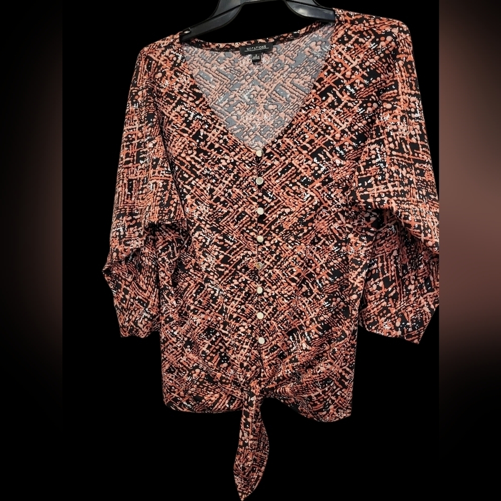 Notations Womans Small Polyester Print Blouse Front Button Closure